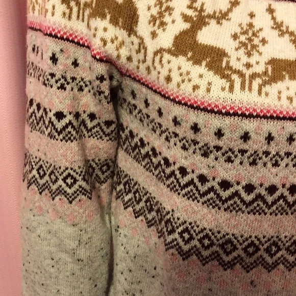 Talbots Pink and Grey Reindeer Fair Isle Sweater - Picture 4 of 7